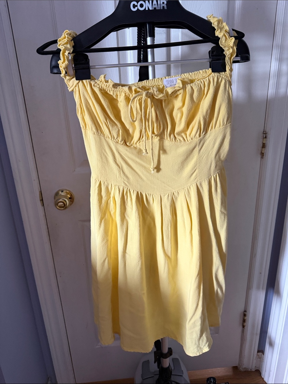 Sienna Sky Light Yellow Ruffle-Strap Midi Dress